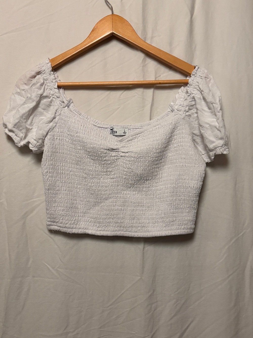 Hollister square neck puff sleeve white polka dot